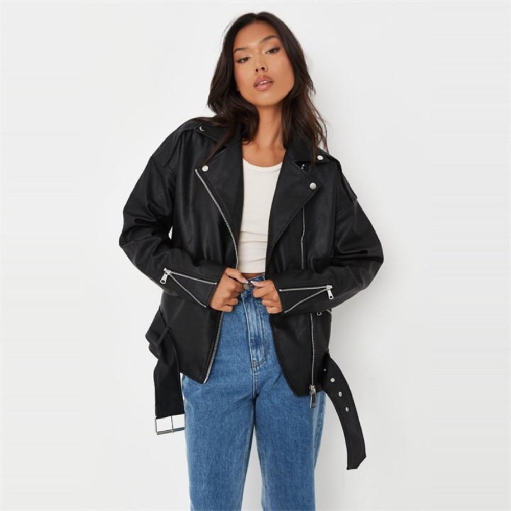 Missguided Boyfriend Biker Faux Leather Jacket Black - Picture 5 of 6